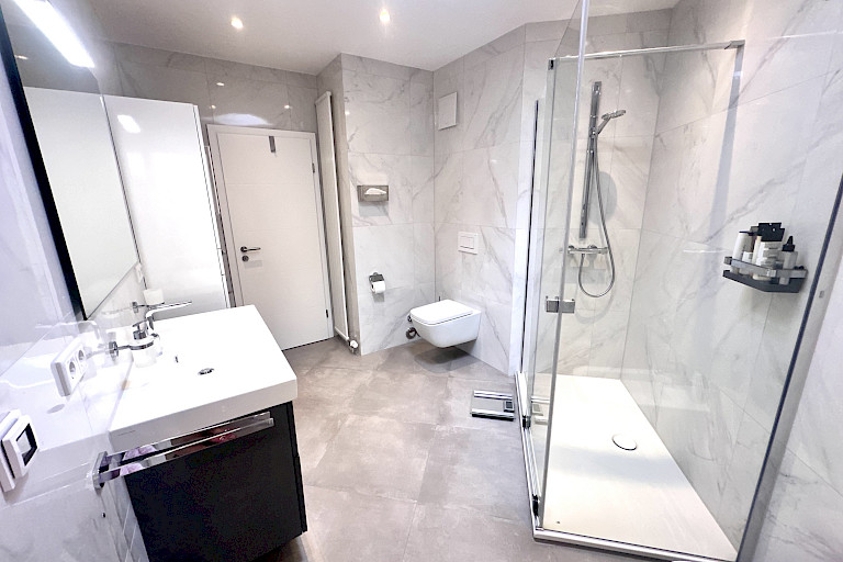 eleganter Badbereich mit großer Dusche